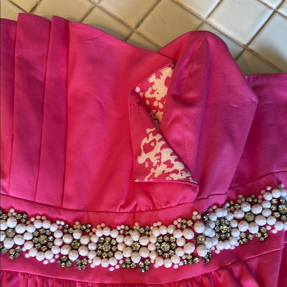 Lilly Pulitzer Strapless‎ Dress in Elegant Pink-with rhinestones/beads-worn 2x - Picture 4 of 8